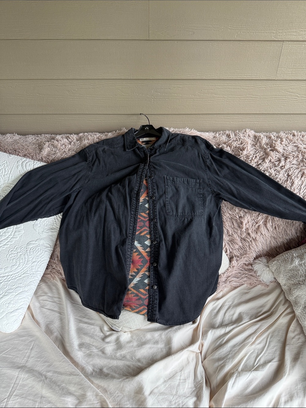 Black women’s Button-Up Shirt with Aztec Inner Panel we the free